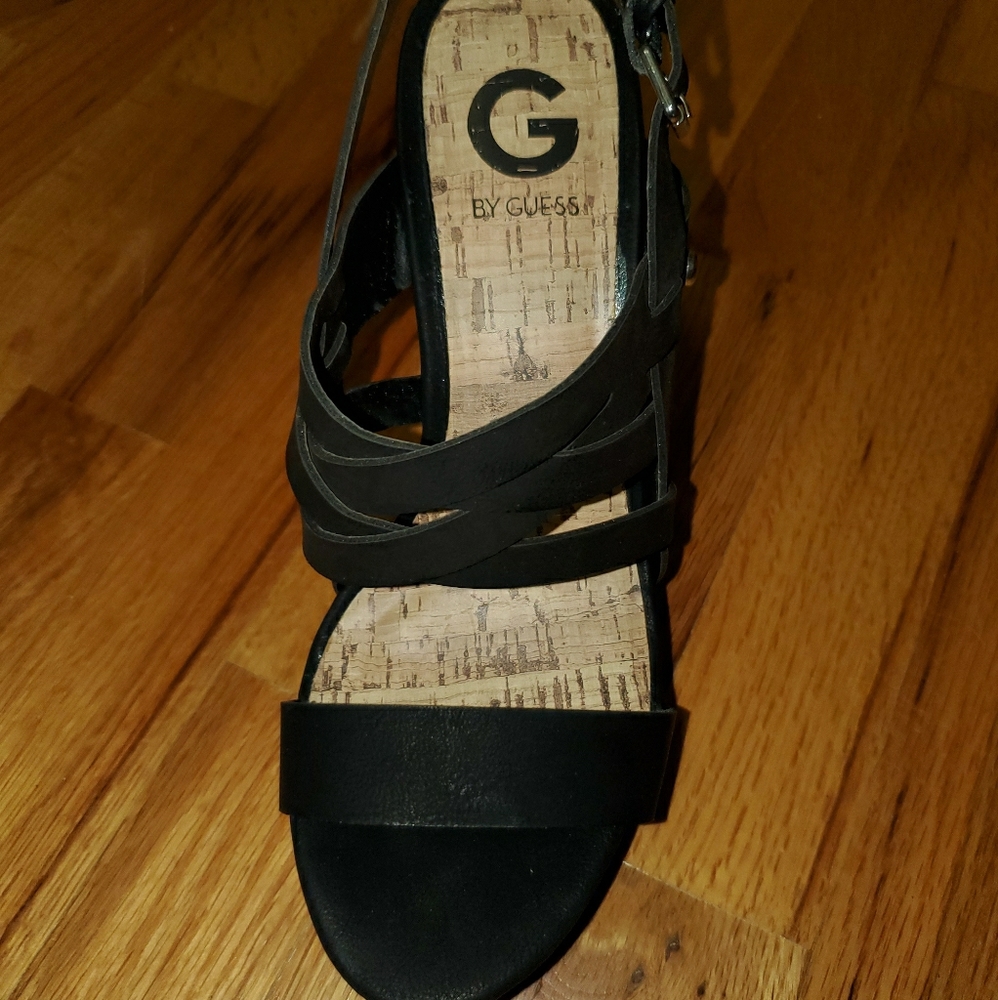 Guess Black Thick Cross Strap Open Toed Heel